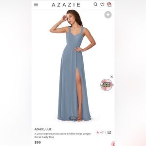 Azazie, dusty blue, Chiffon, Julie, size 8 (no alterations)